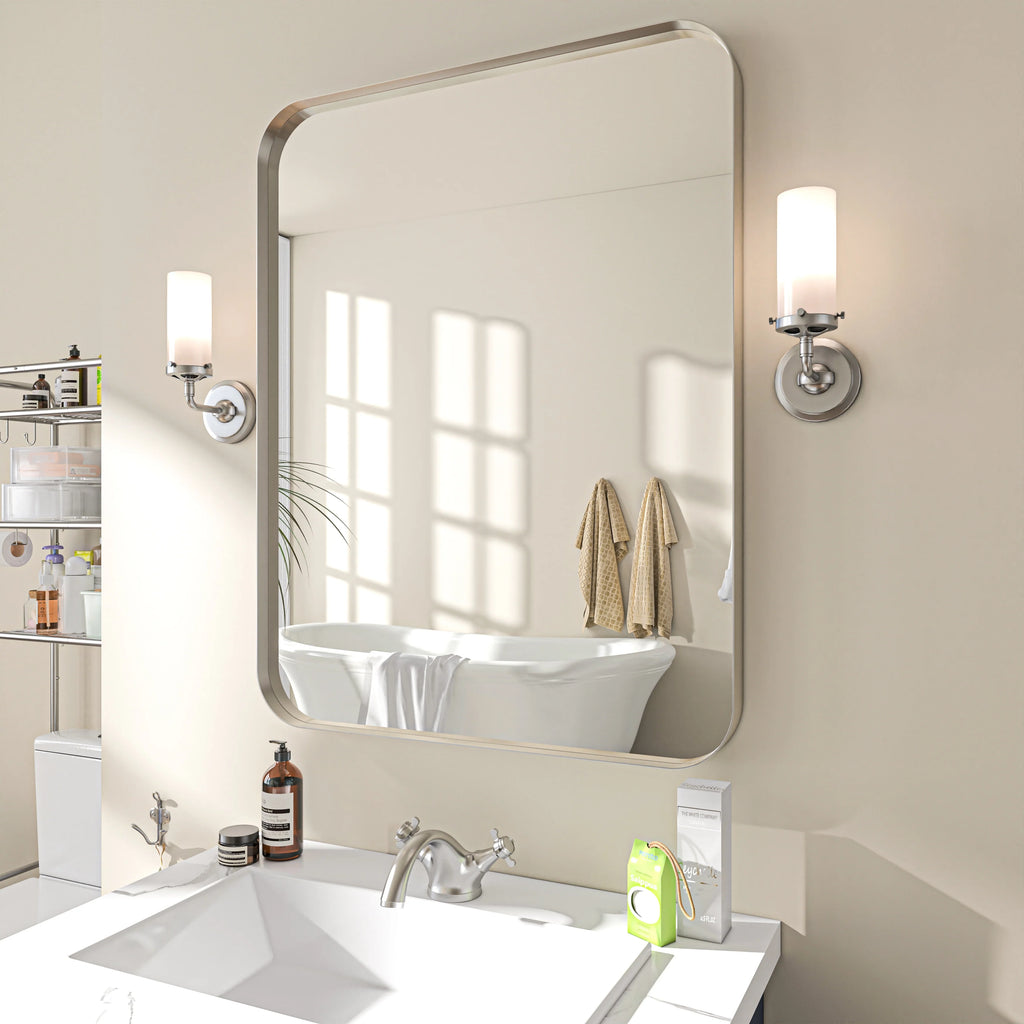 Aluminum Alloy Rounded Corner Vanity Mirror, Modern Wall Mounted Mirror for Bathroom, Bedroom and Home Decor