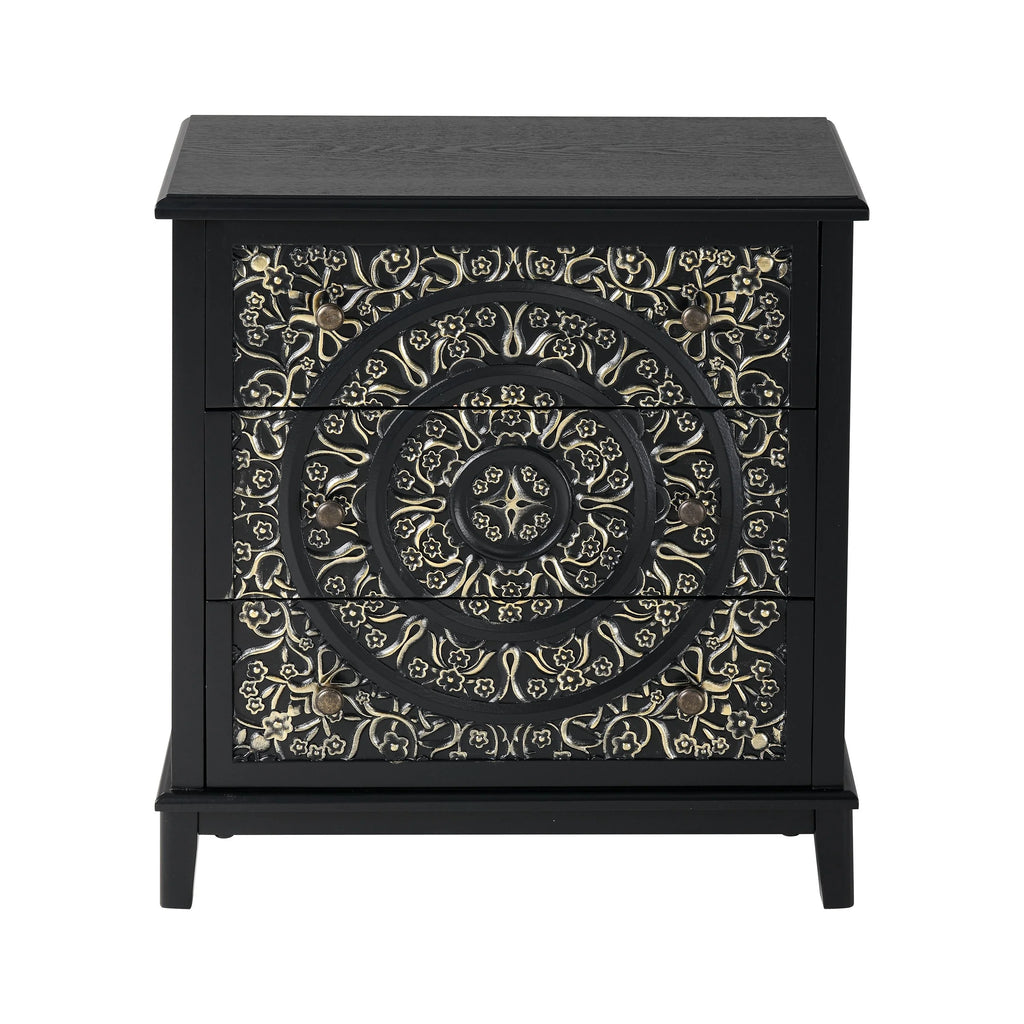 Farmhouse Fully Assembled Nightstand with 2 Drawers, Flower Motif End Table for Small Spaces