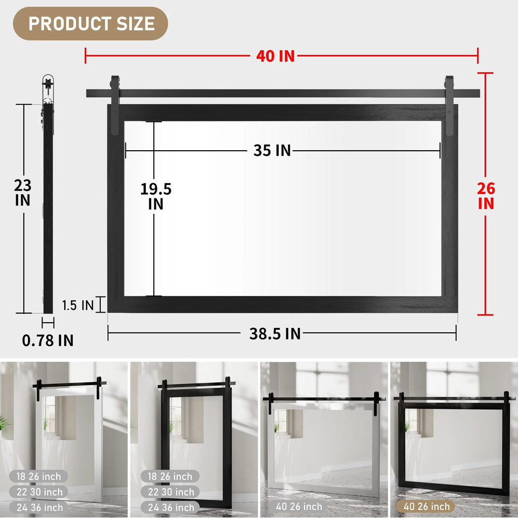 Modern Rectangular Wall Mirror with Wood Frame, Bathroom and Barn Door Mirror, Multiple Sizes