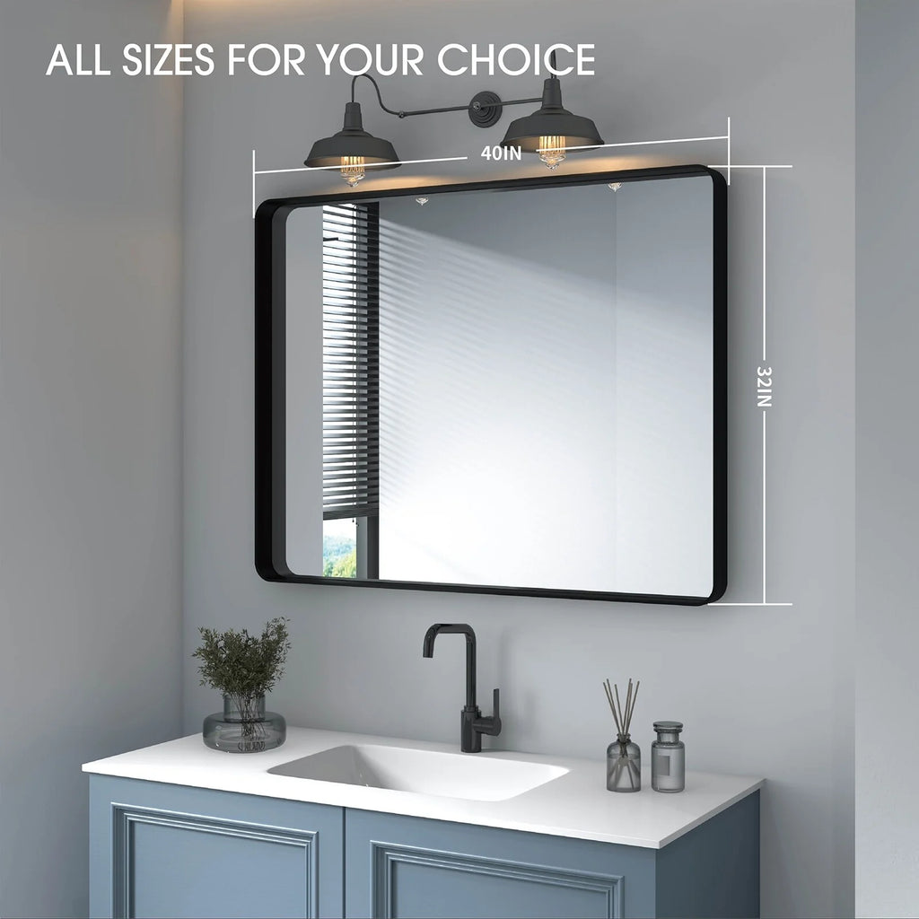 Aluminum Alloy Rounded Corner Vanity Mirror, Modern Wall Mounted Mirror for Bathroom, Bedroom and Home Decor