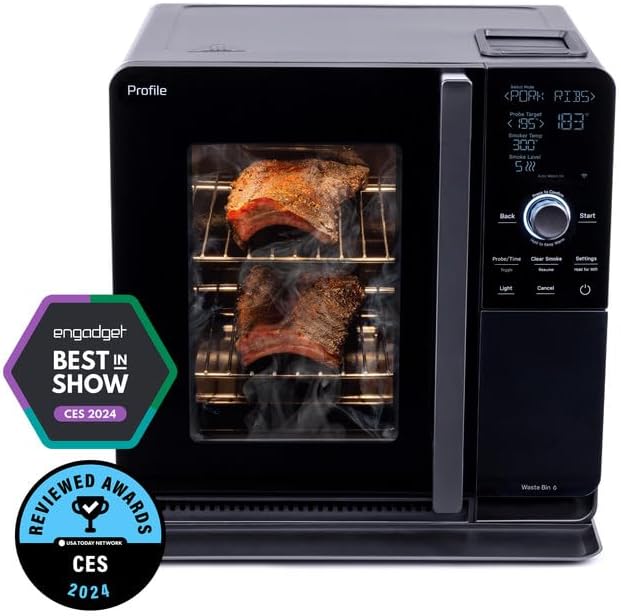 Smart Indoor Pellet Smoker, Electric Countertop BBQ Smoker with Active Smoke Filtration, 5 Smoke Control Settings, WiFi Connectivity, Black