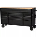61-Inch W x 23-Inch D 15-Drawer Mobile Workbench with Solid Wood Top