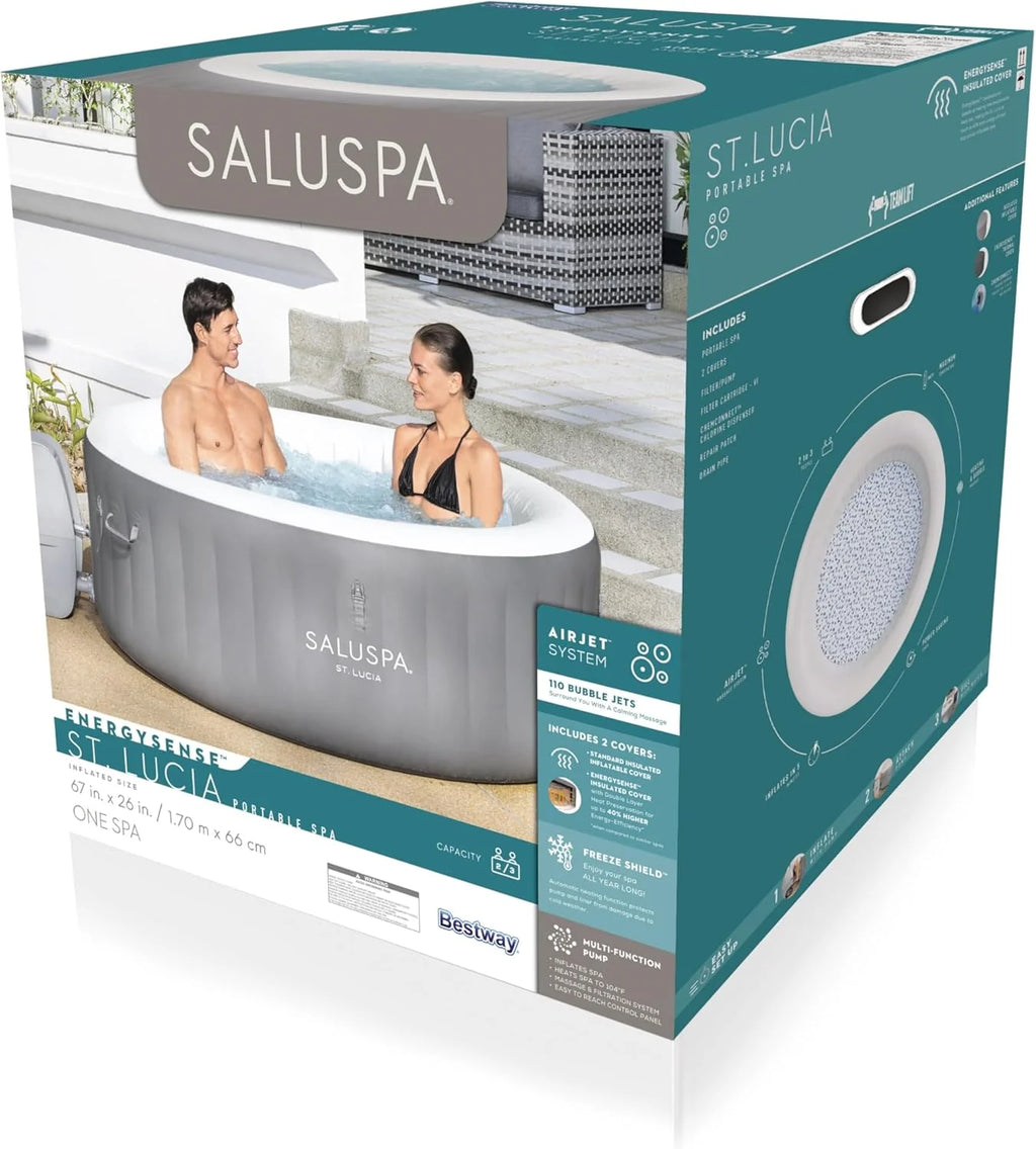 71 x 26-Inch Inflatable Hot Tub Spa for 2-4 Persons, Portable, with 2 Covers, Black