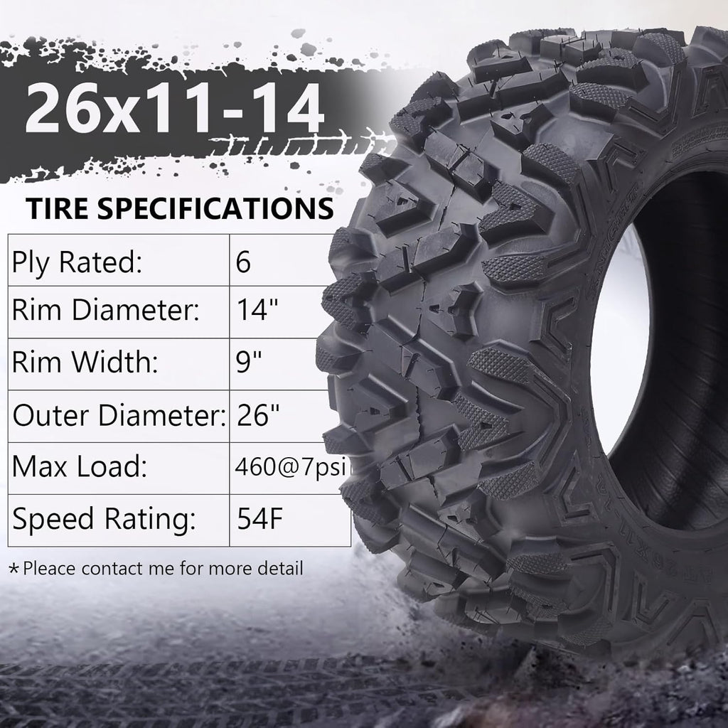 Set of 2 26x12-12 6PR All-Terrain ATV/UTV Off-Road Tires, Black