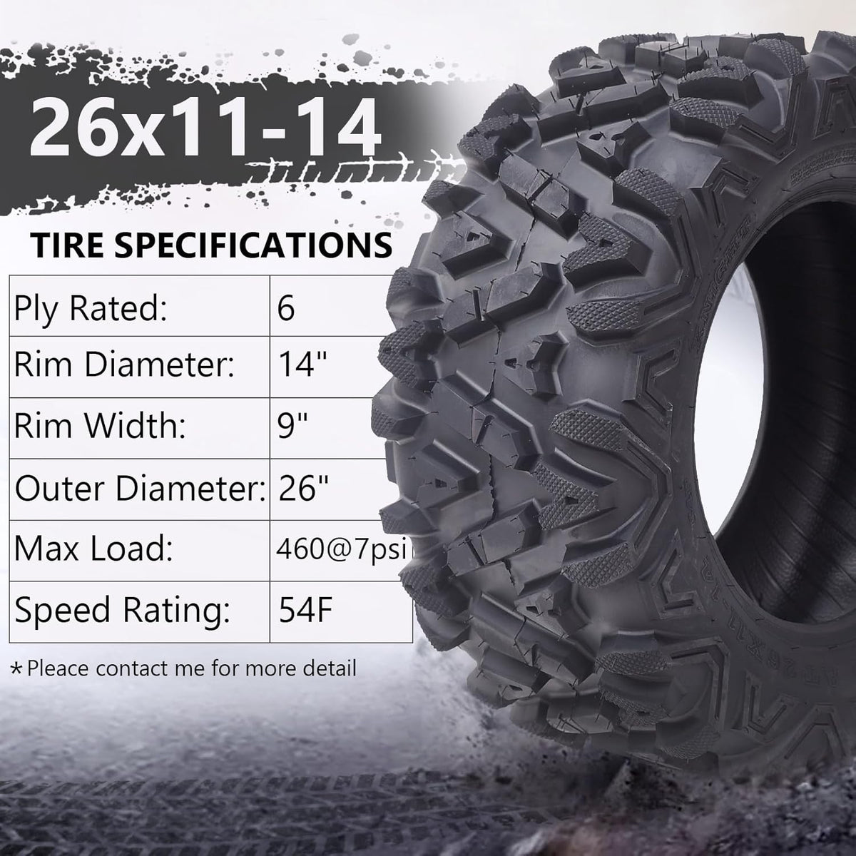 Set of 2 26x12-12 6PR All-Terrain ATV/UTV Off-Road Tires, Black