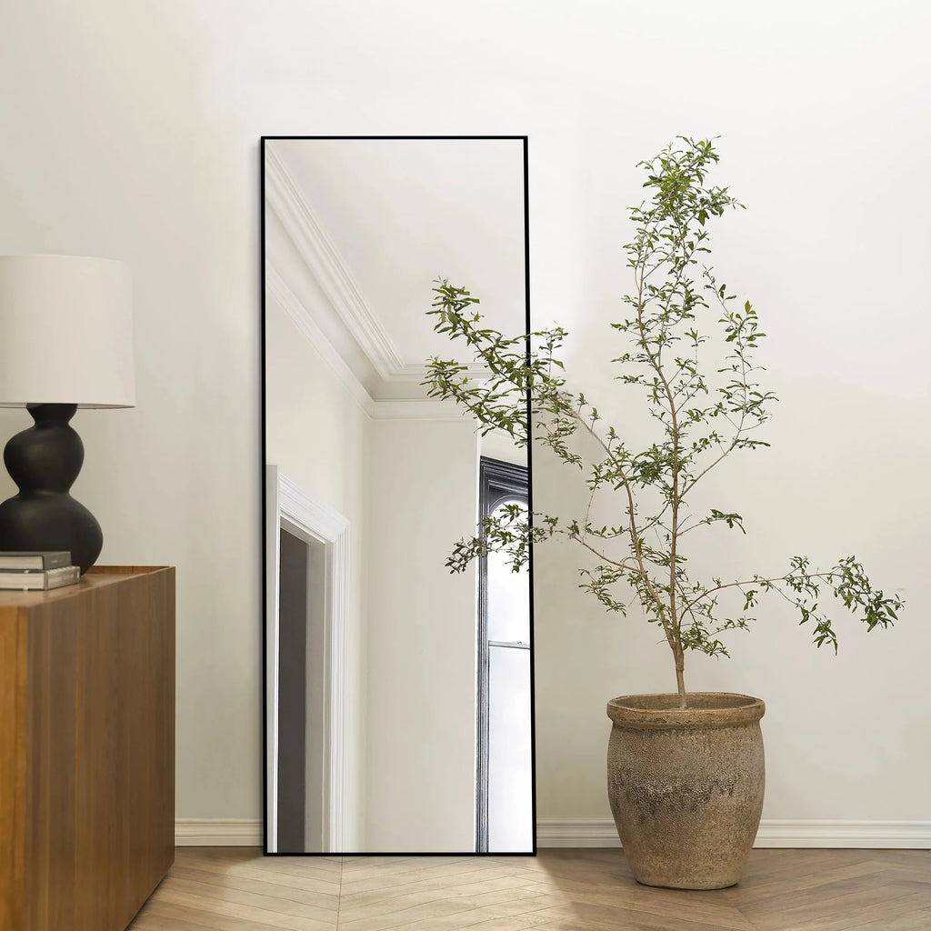 64x21 Full Length Floor Mirror, Large Full Body Aluminum Alloy Frame Standing Mirror with Stand and Wall Mount Option