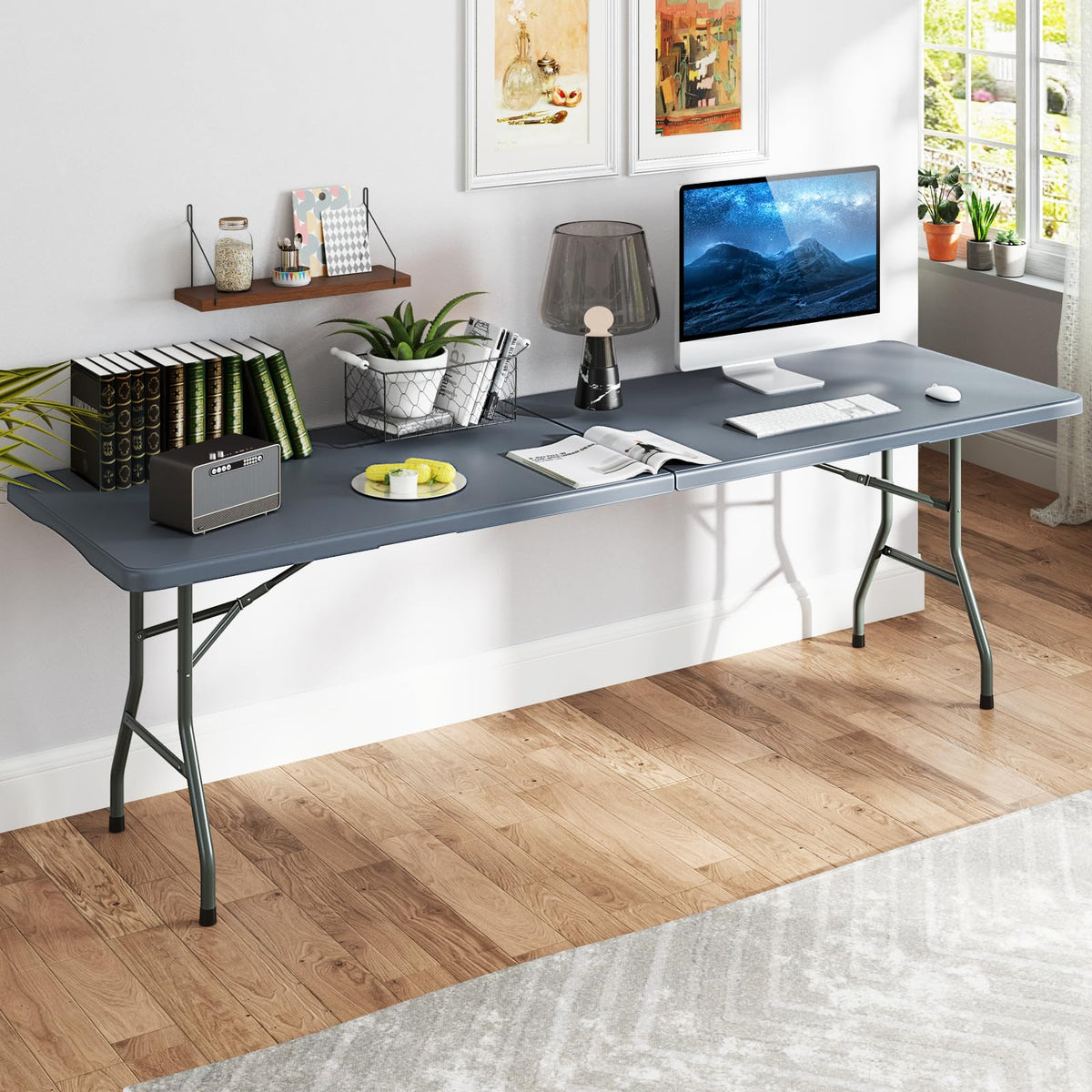 8FT Folding Table 350LBS – Heavy Duty Plastic Table with HDPE Top & Handle