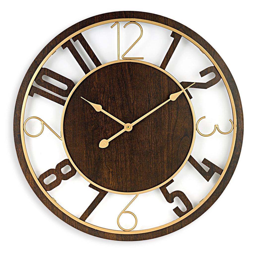 24 Inch Round Wooden Wall Clock, Modern Analog Clock with Numeral Design, Battery Operated