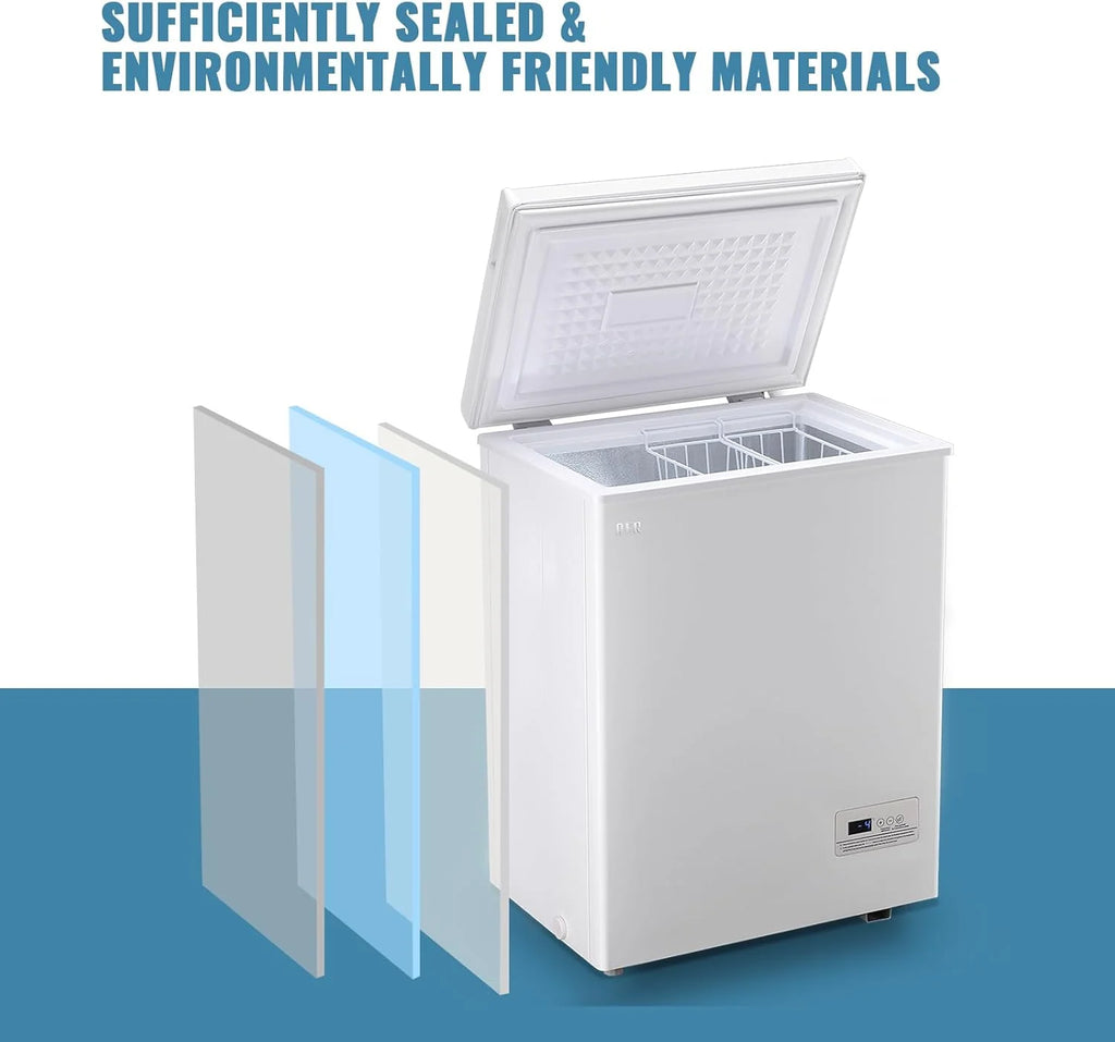 5.0 Cu. Ft. Chest Freezer with 2 Removable Stainless Steel Baskets, Electronic Control, 41°F to -15°F, Black