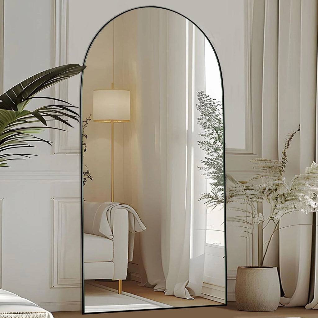 Arched Full Length Wood Floor Mirror, Full Body Standing and Wall Mounted Mirror for Bedroom, Living Room and Home Decor