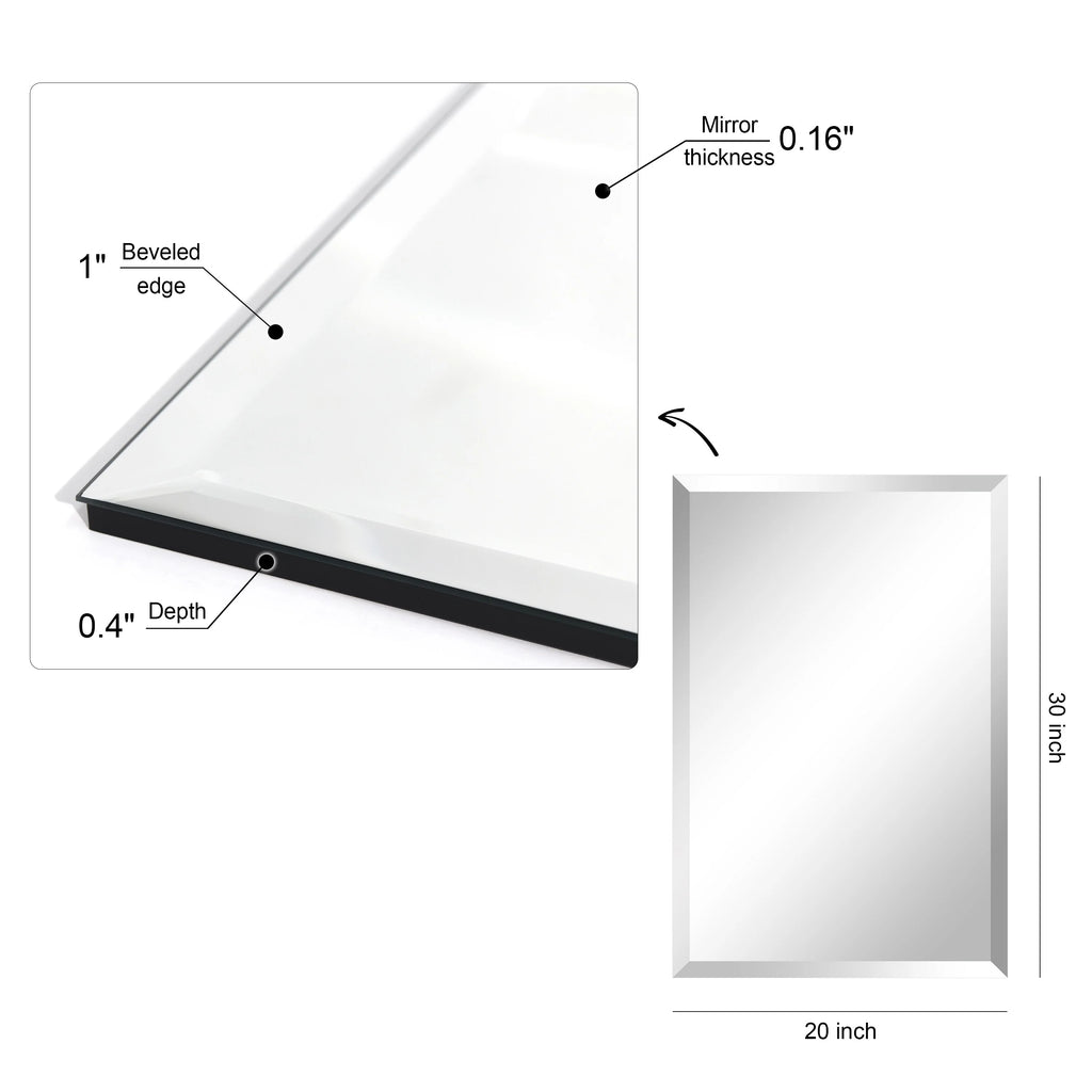 Frameless Beveled Prism Wall Mirror, Clear Square or Rectangular Decorative Mirror for Bathroom, Bedroom and Home Decor