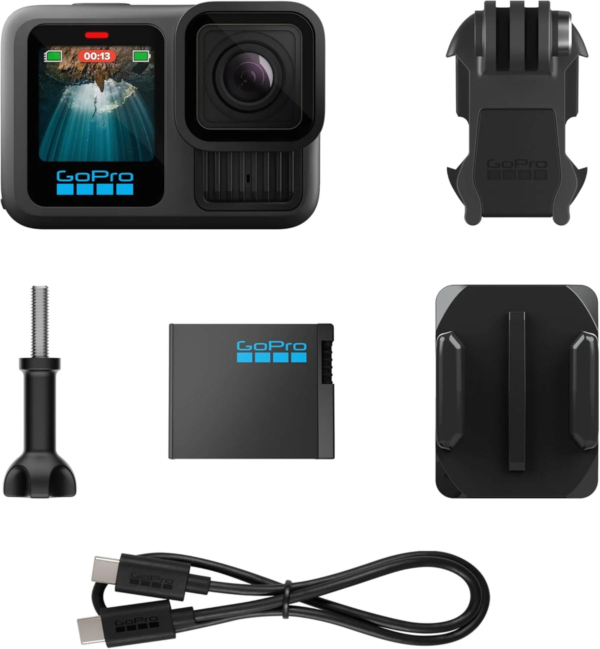 Waterproof Action Camera, 5.3K 60FPS Video, 27MP Photos, Wide-Angle Lens Compatibility, Black