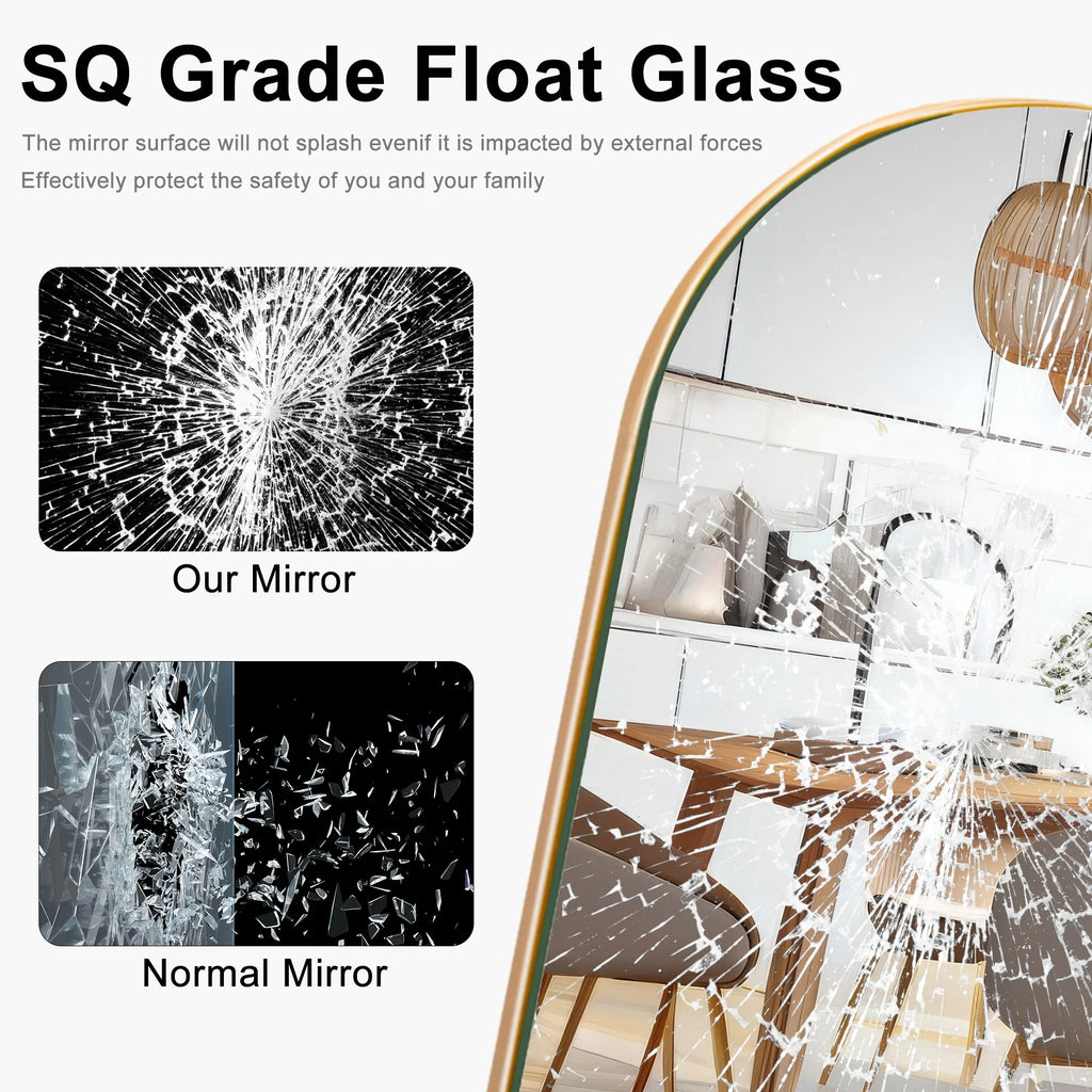 Arched Full Length Wood Floor Mirror, Full Body Standing and Wall Mounted Mirror for Bedroom, Living Room and Home Decor
