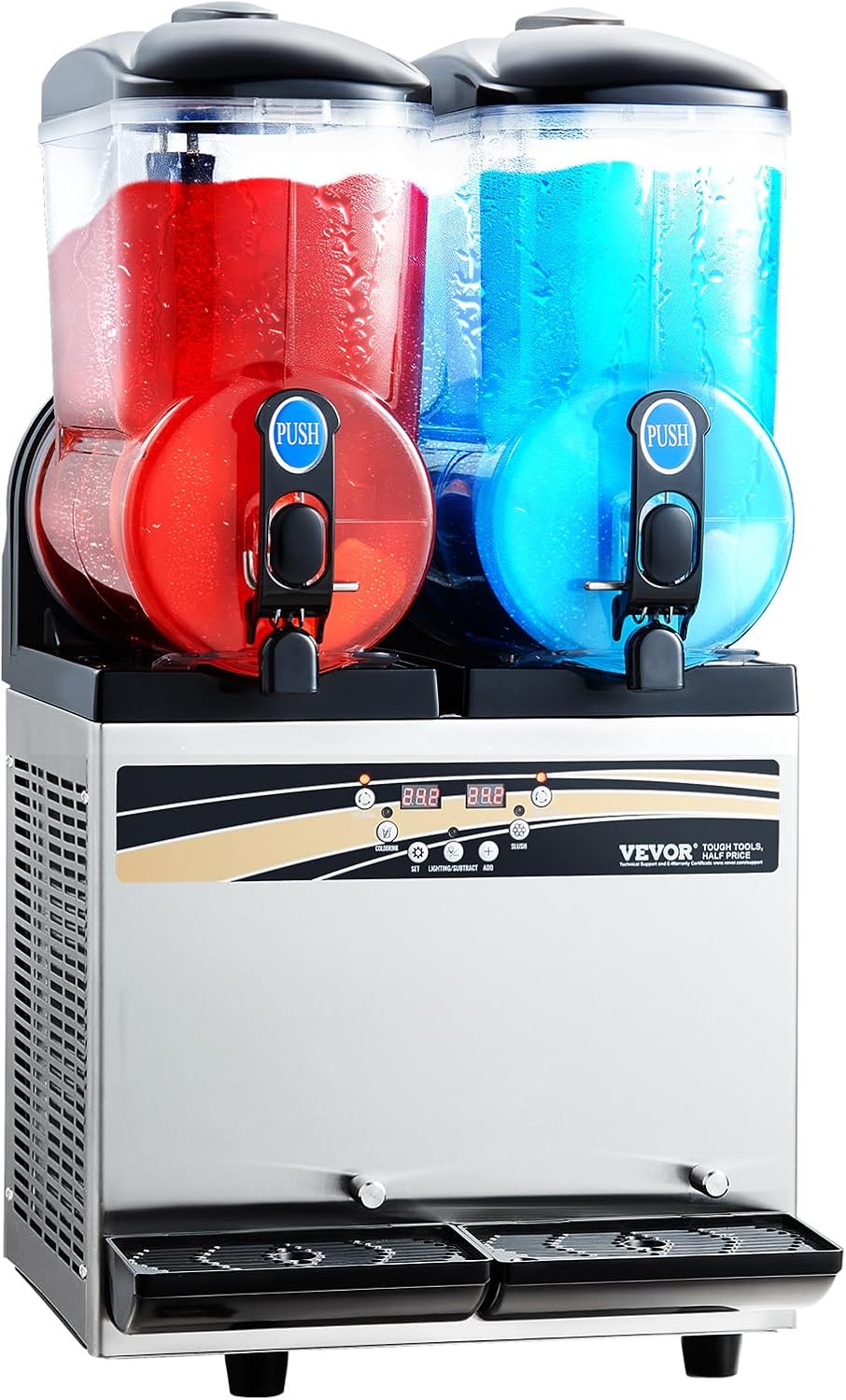 15L x 2 Double-Tank Commercial Slushy Machine, Stainless Steel, Frozen Drink Machine