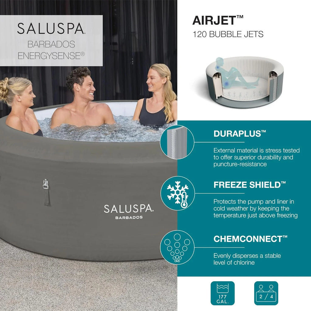 71 x 26-Inch Inflatable Hot Tub Spa for 2-4 Persons, Portable, with 2 Covers, Black