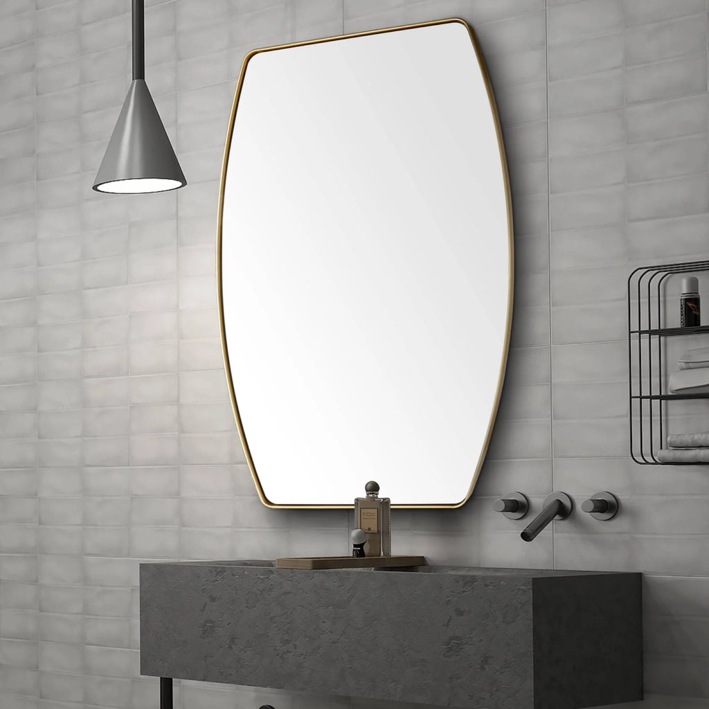 Modern Oblong Metal Wall Mirror, Decorative Elongated Hanging Mirror for Living Room, Bedroom and Entryway