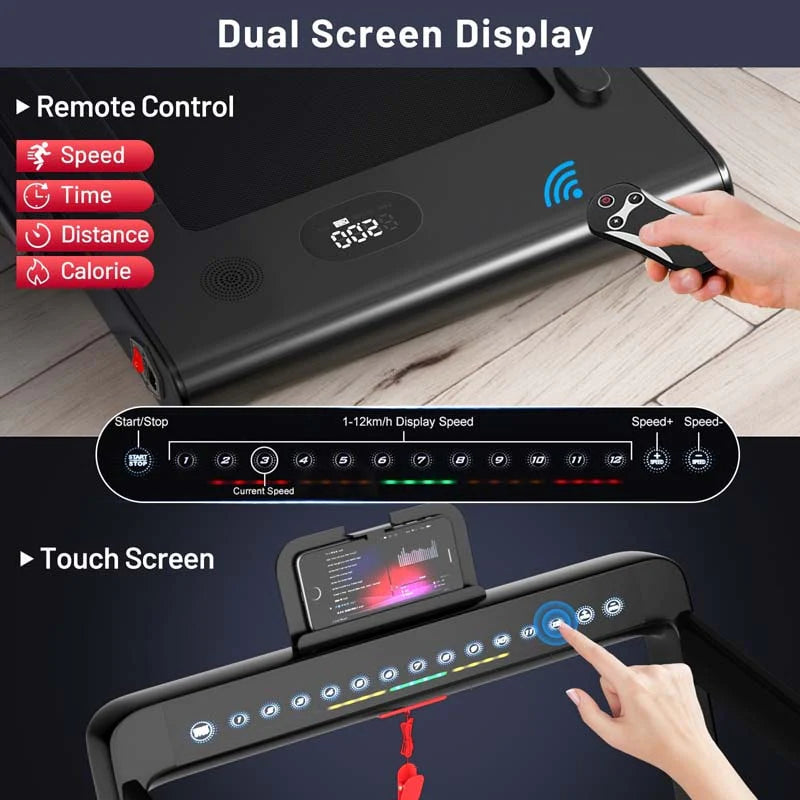 2-in-1 Folding Electric Treadmill, 2.25 HP, Under-Desk, with Dual Display and Smart App Control