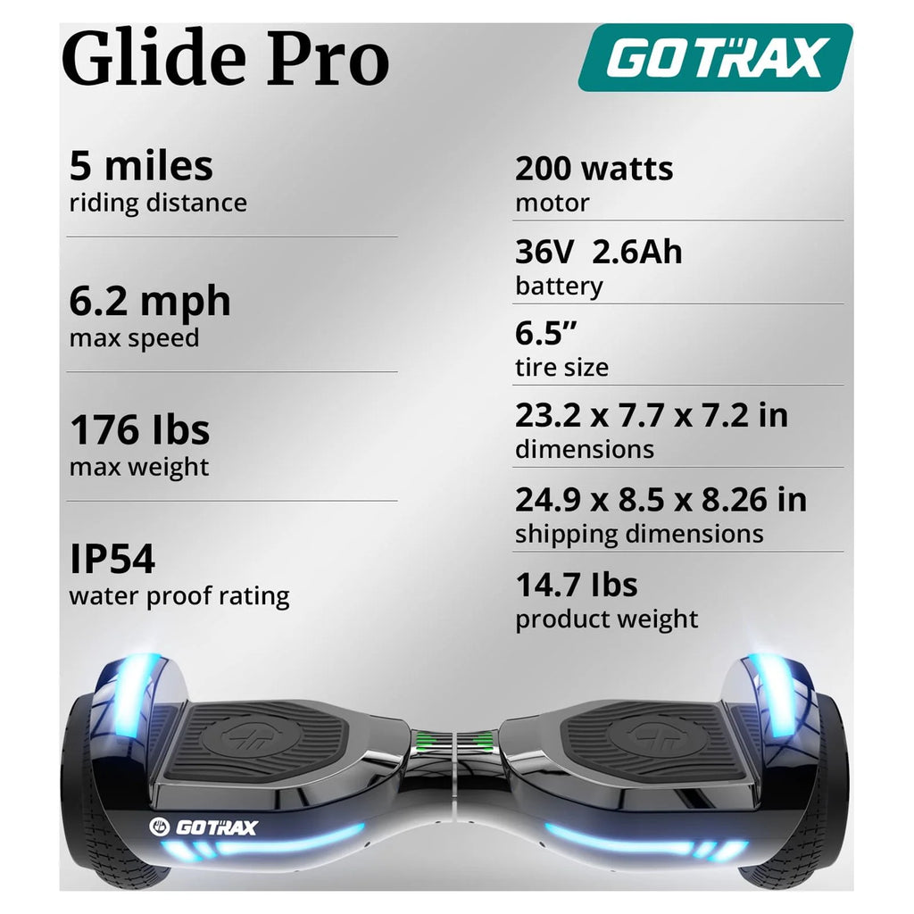Bluetooth Self-Balancing Hoverboard, 6.5-Inch Wheels, 7-Color Lights, 44-176 Lb. Capacity, Silver