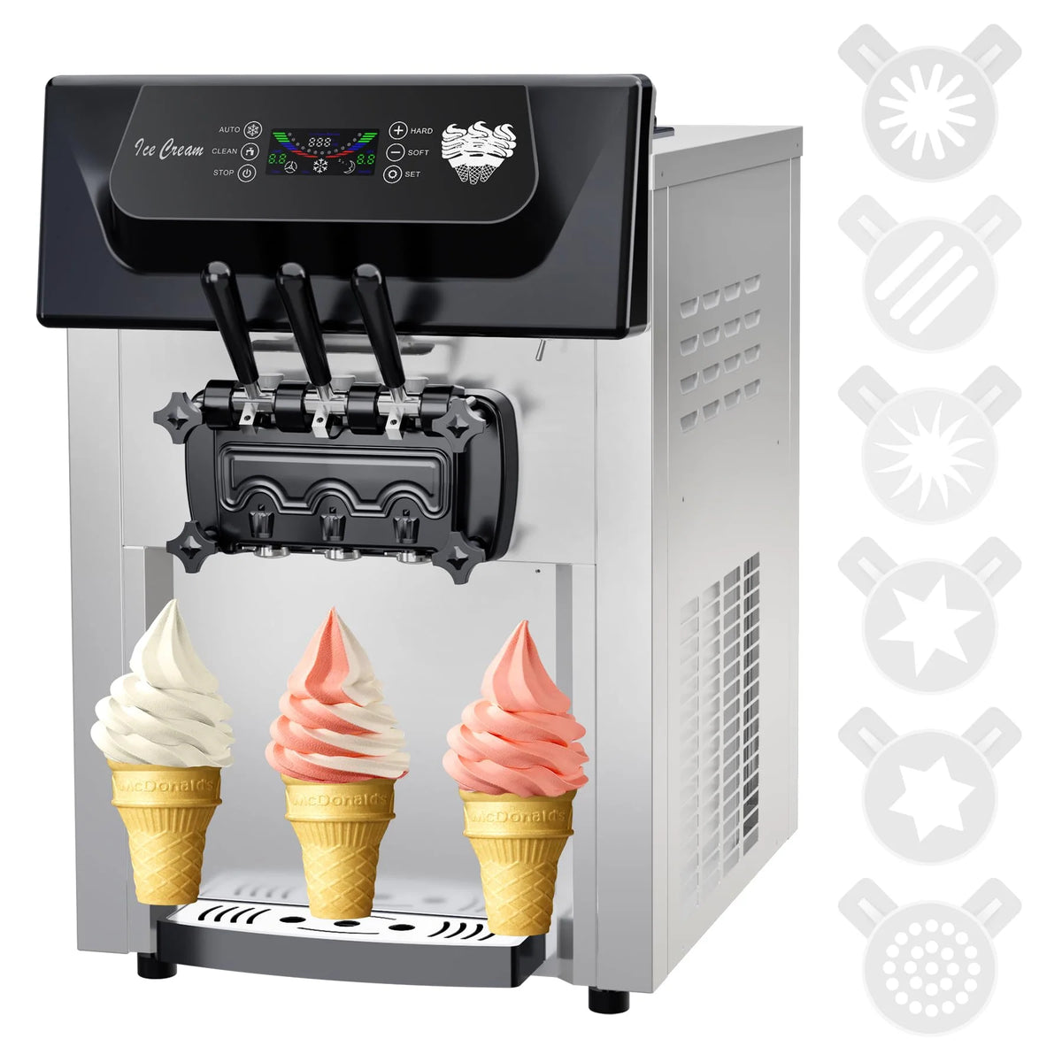2200W 3-Flavor Soft Serve Ice Cream Machine, 5.3–7.4 Gal/Hr, LCD Touch Screen, Automatic Cleaning
