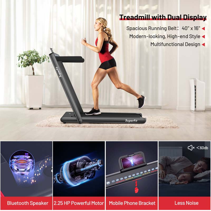 2-in-1 Folding Electric Treadmill, 2.25 HP, Under-Desk, with Dual Display and Smart App Control