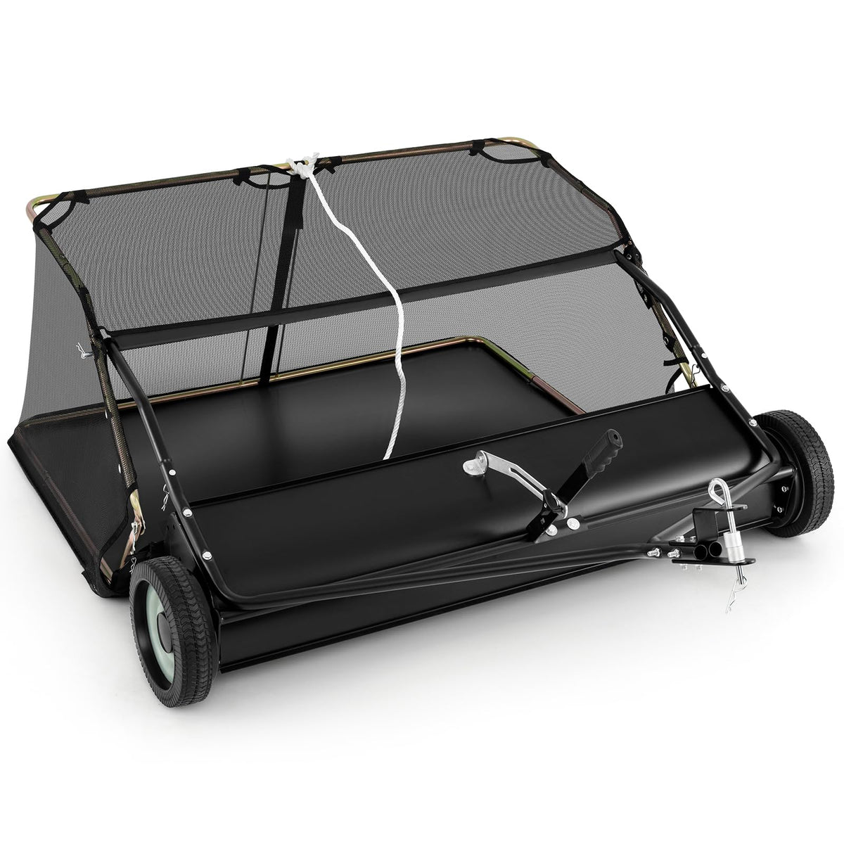 Tow Behind Lawn Sweeper – Large-Capacity Hopper Bag for Yard Cleanup
