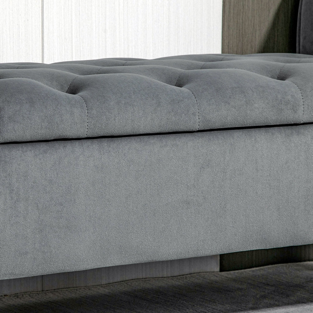 Button-Tufted Storage Ottoman Bench, Upholstered Bed Bench with Rolled Armrests for Bedroom, Living Room and Hallway