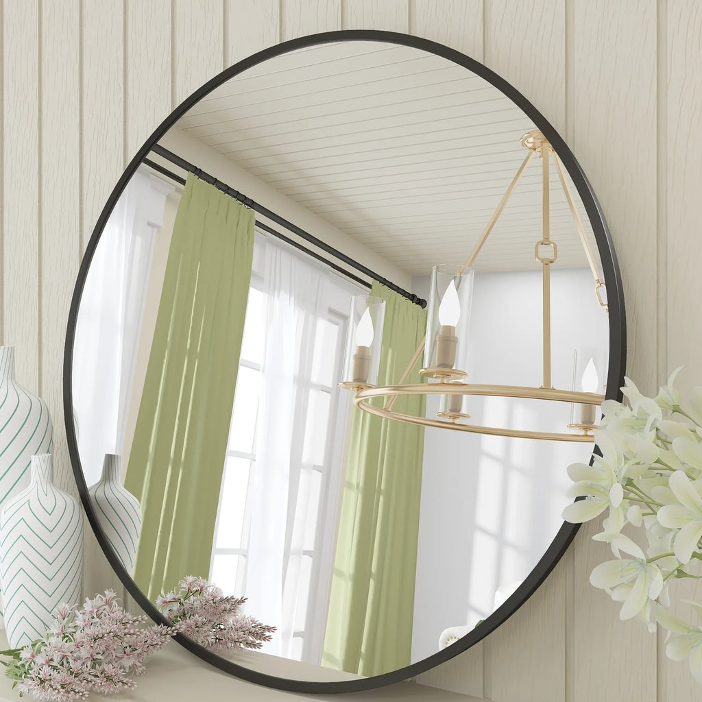 Round Metal Black Frame Bathroom Vanity Mirror, Wall Mounted Decorative Mirror