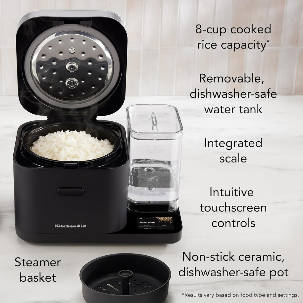 8-Cup Grain and Rice Cooker with Integrated Scale and Delayed Cook