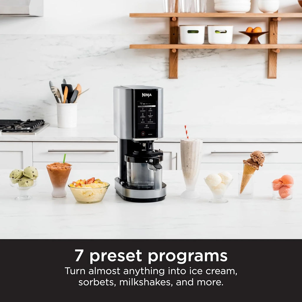 7-in-1 Ice Cream Maker with 2 Pint Containers and Lids, Compact, Silver