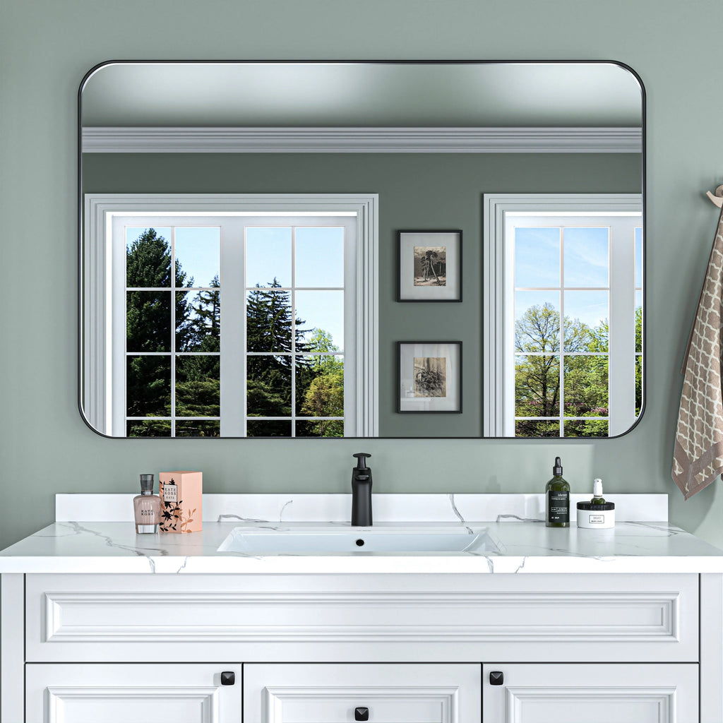Aluminum Alloy Rounded Corner Vanity Mirror, Modern Wall Mounted Mirror for Bathroom, Bedroom and Home Decor