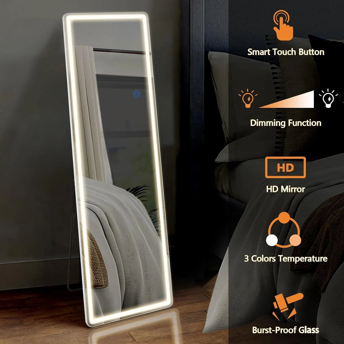64 x 21 Inch Full Length LED Floor Mirror with Stand, Wall Mounted Full Body Mirror