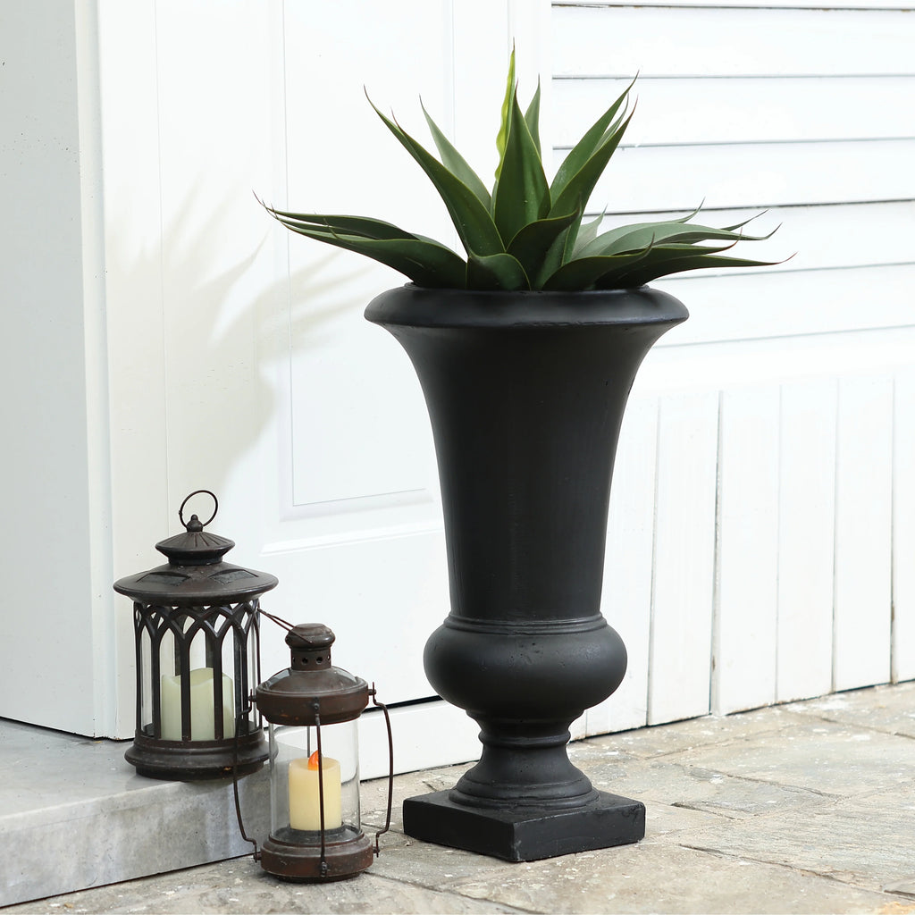 22.75" Tall Handmade Fiber Stone Urn Planter Pot, Decorative Outdoor Garden Flower Container for Patio and Home