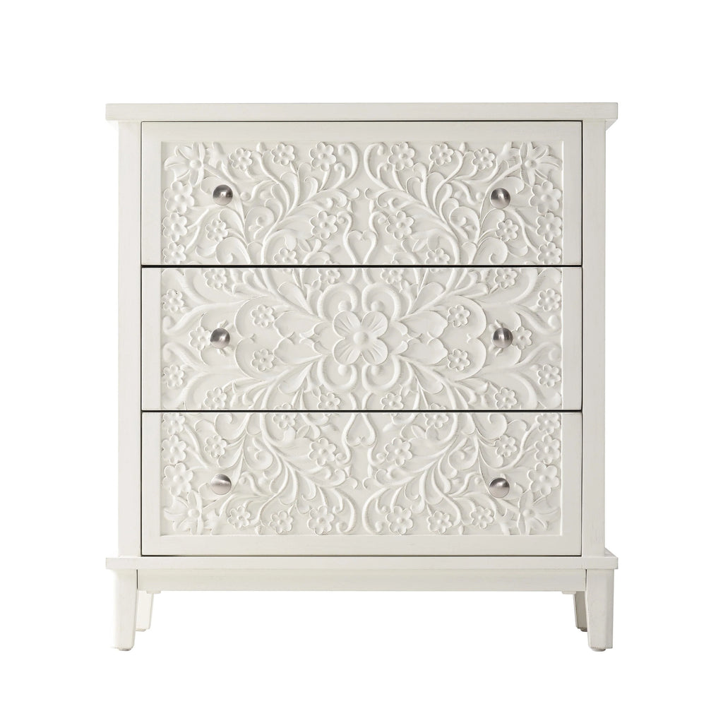 Farmhouse Fully Assembled Nightstand with 2 Drawers, Flower Motif End Table for Small Spaces