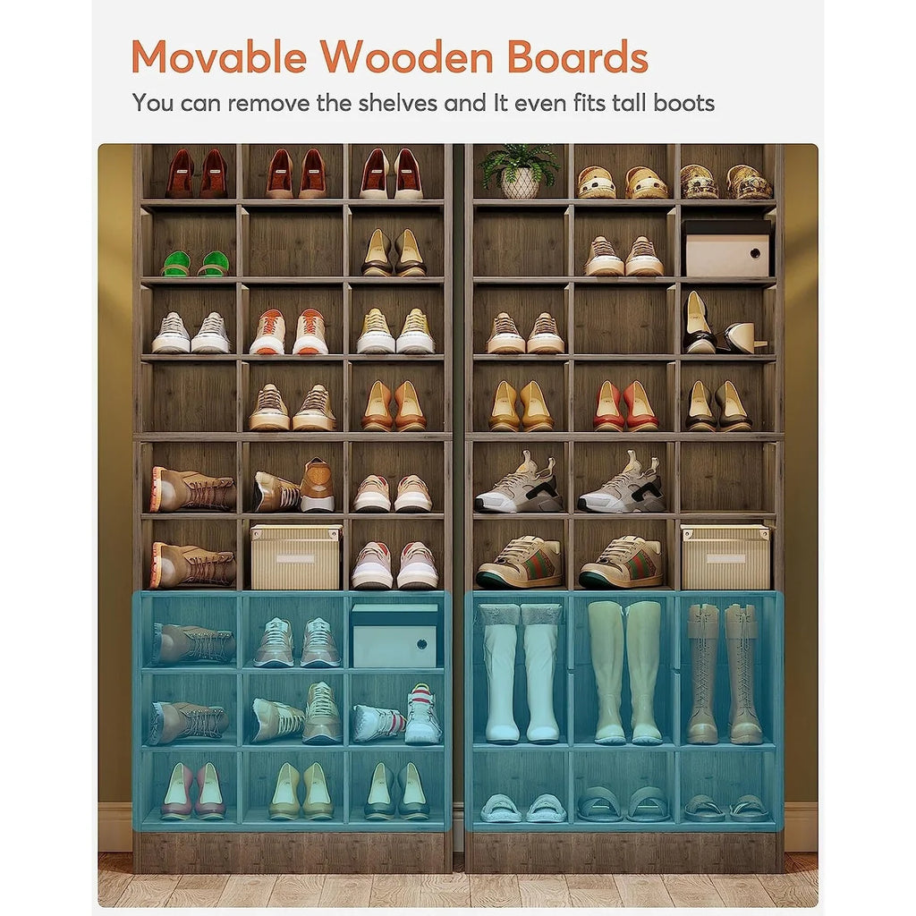 10-Tier Tall Shoe Cabinet, 30-Pair White Wood Shoe Storage Rack for Entryway and Closet