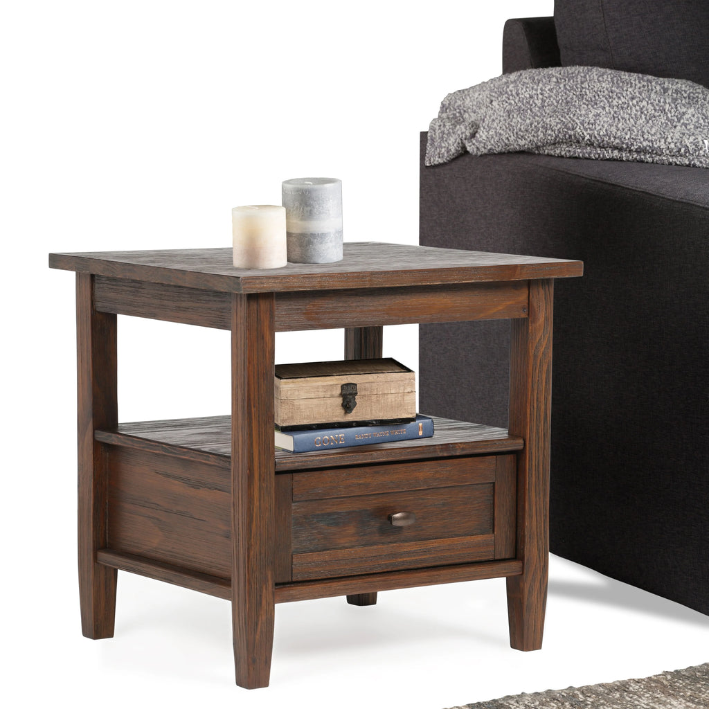 20 Inch Wide Solid Wood Rectangle End Table, Transitional Side Table