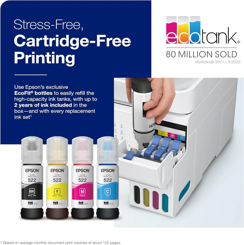 Wireless All-in-One Inkjet Printer, Cartridge-Free, Scanner, Copier, Fax, ADF, Ethernet, White