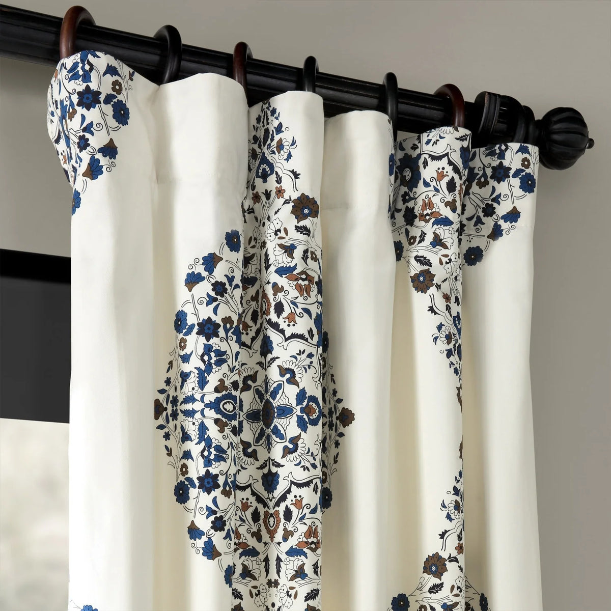 Medallion Damask Printed Cotton Room Darkening Curtain Panel, 1 Piece
