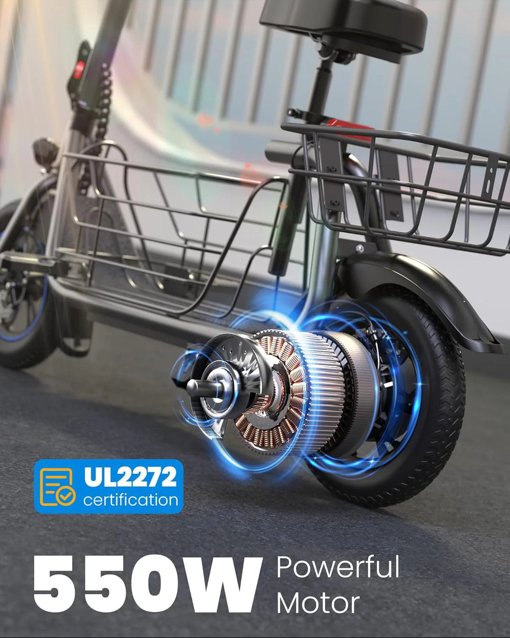 Adults Electric Scooter with Large Middle Basket