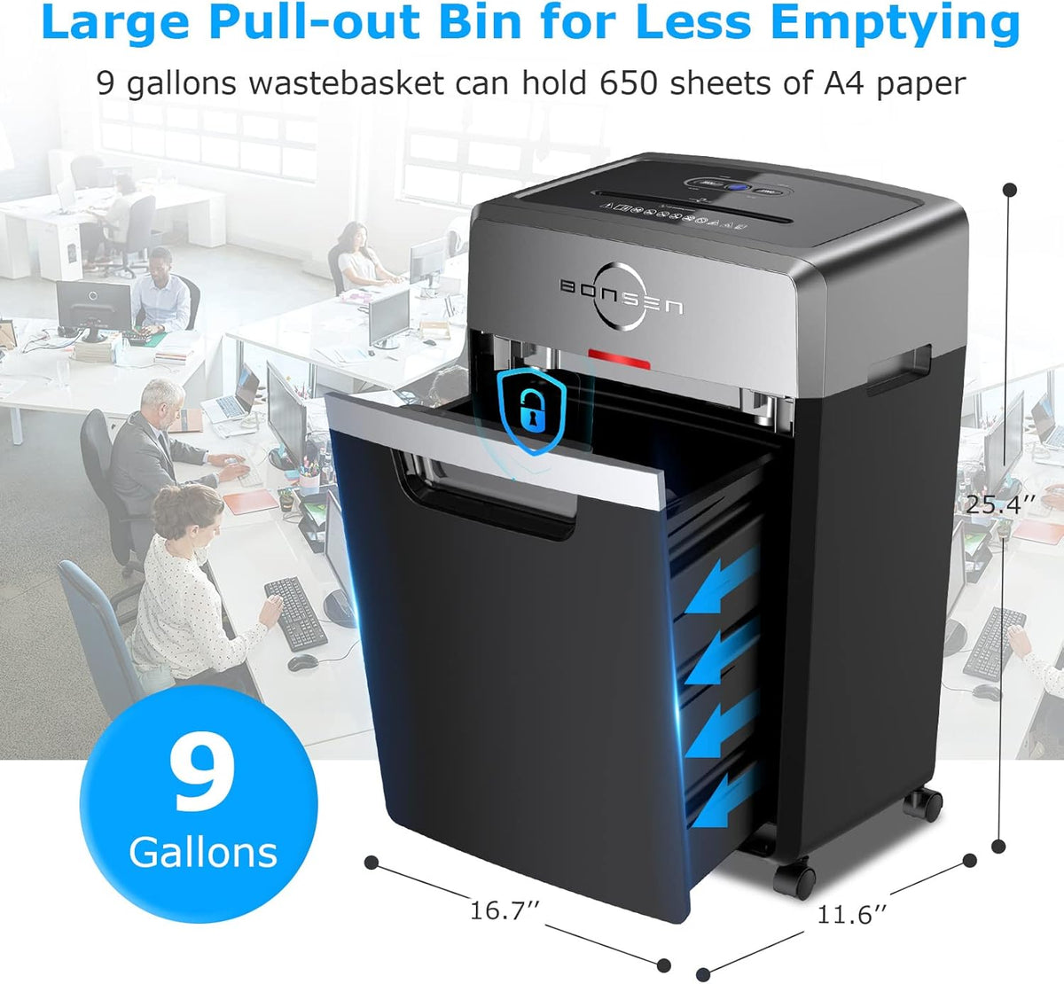 24-Sheet Cross-Cut Paper Shredder, 40-Min Continuous Run Time, 9-Gallon Basket, P-4 Security