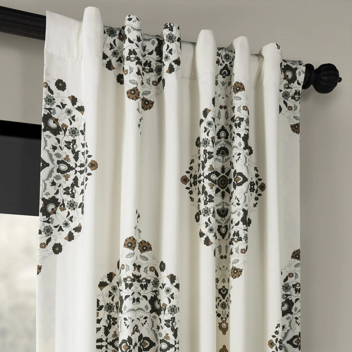 Medallion Damask Printed Cotton Room Darkening Curtain Panel, 1 Piece