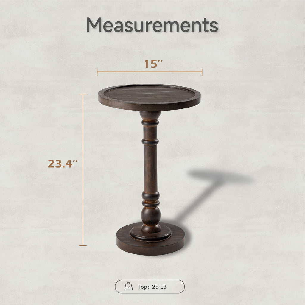 Small Pedestal End Table with Tray Top, Farmhouse Distressed Finish Accent Table