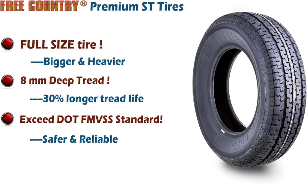 Set of 4 ST205/75R15 10-Ply Load Range E Steel-Belted Radial Trailer Tires with Scuff Guard