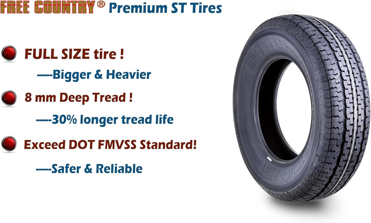 Set of 4 ST205/75R15 10-Ply Load Range E Steel-Belted Radial Trailer Tires with Scuff Guard