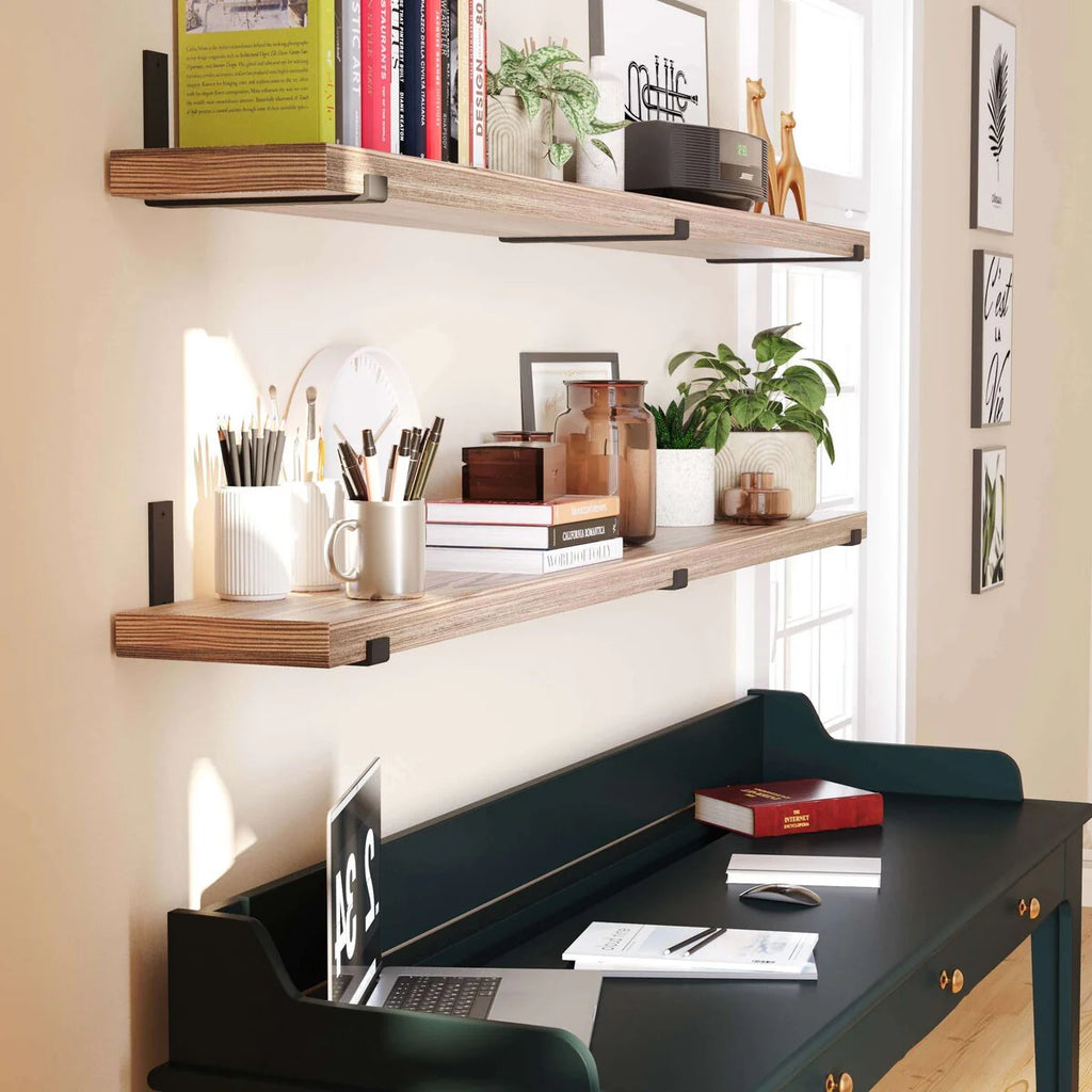72 Inch Floating Wood Wall Shelves, Set of 2 Burnt Wood Display and Storage Shelves for Home Decor