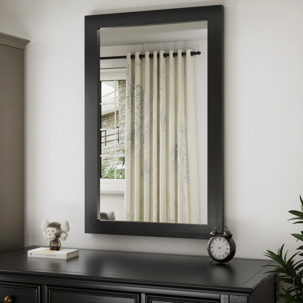 Modern Rectangular Wall Mirror with Wood Frame, Bathroom and Barn Door Mirror, Multiple Sizes