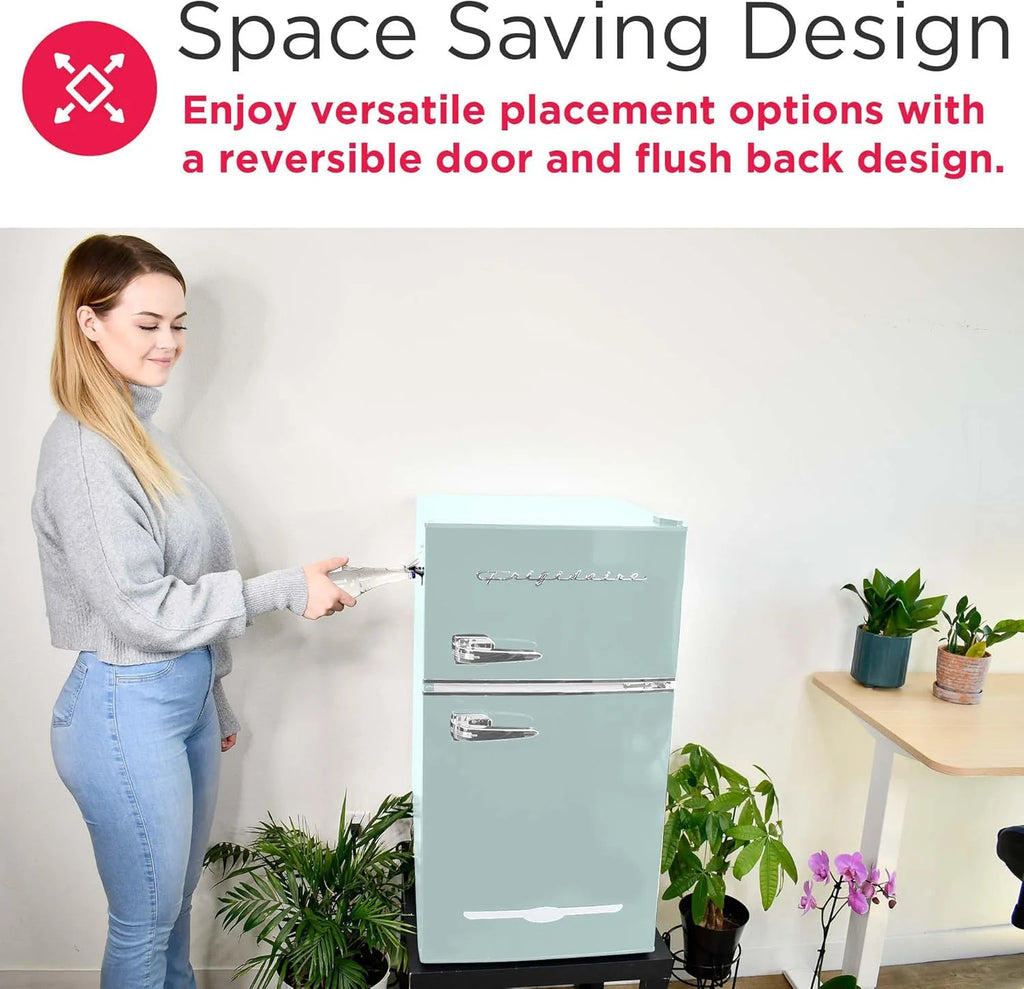 Retro 3.2 Cu Ft Mini Fridge with Freezer – 2-Door Compact Refrigerator with Side Bottle Opener