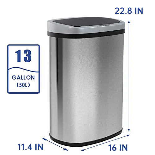 13 Gallon Automatic Kitchen Trash Can with Lid, Touchless Motion Sensor Garbage Bin