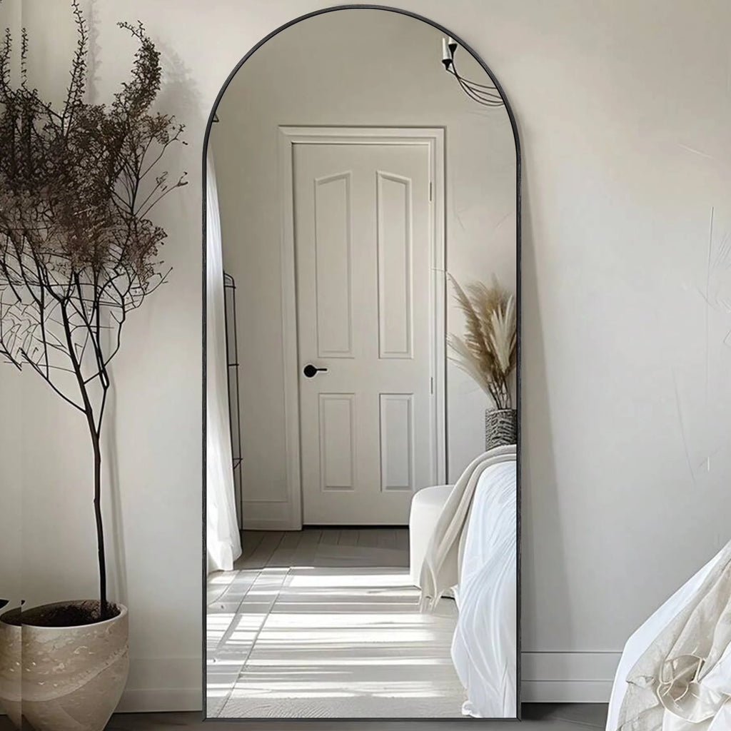 Modern Arched Full Length Floor Mirror, Aluminum Alloy Frame Standing Full Body Mirror