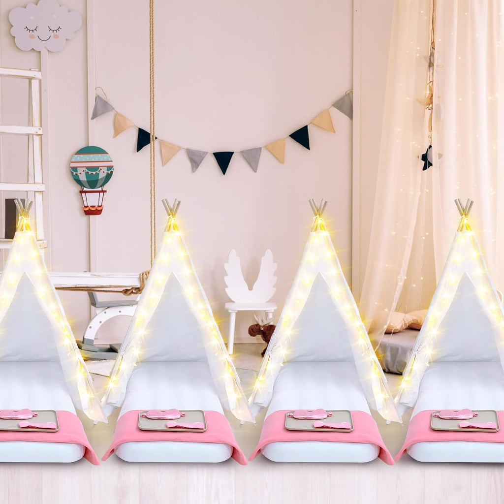 8-Pack Kids Teepee Tent Set for Sleepover Parties, White
