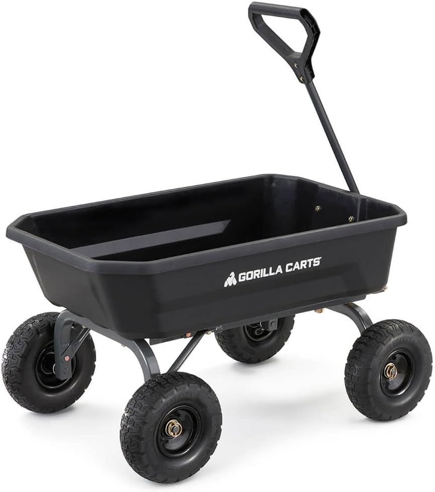 7-Cubic-Foot Poly Dump Garden Cart with No-Flat Tires, 1,200-Lb. Capacity, Black